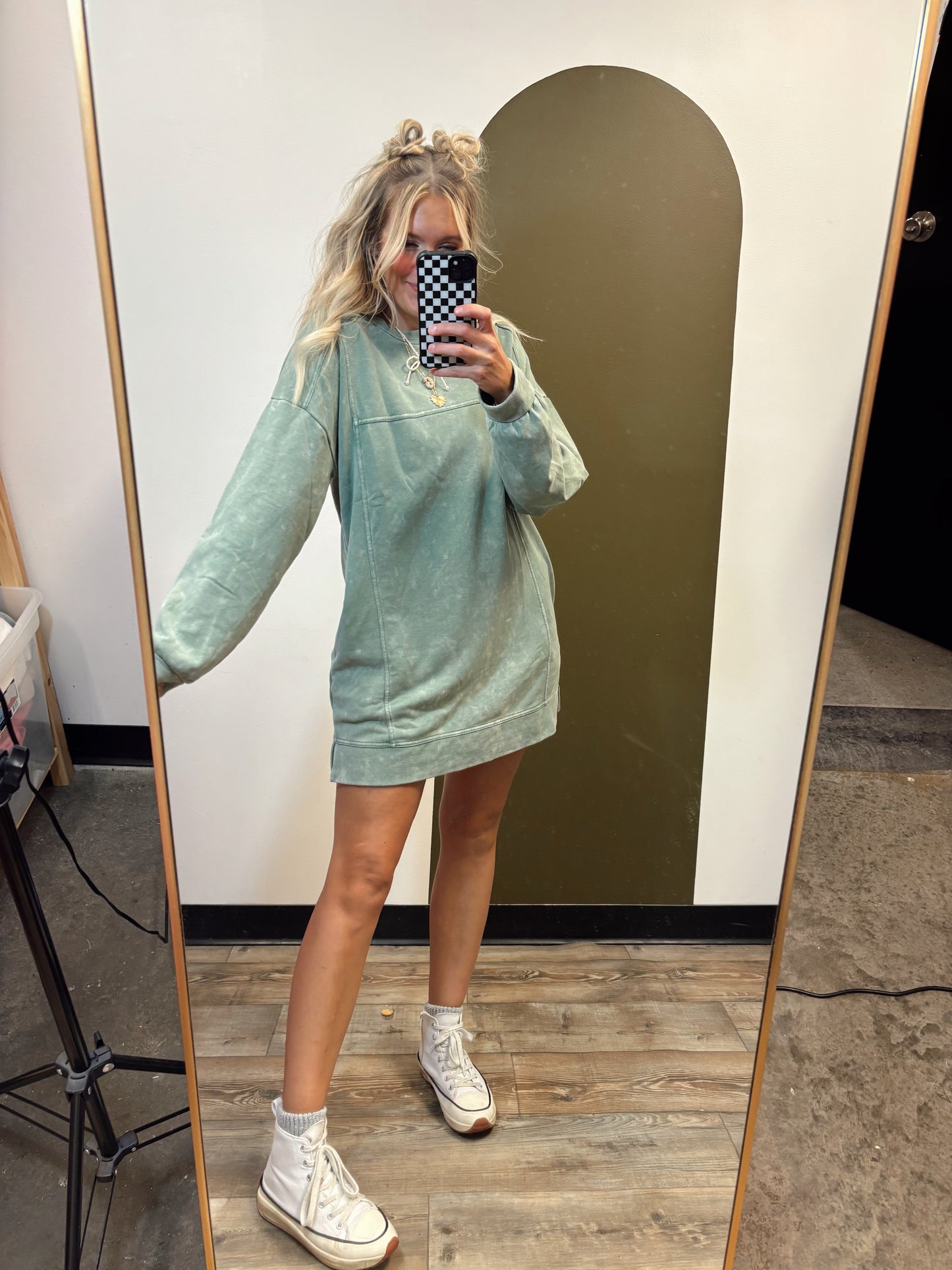 Not A Care Sweat Dress (Sage)