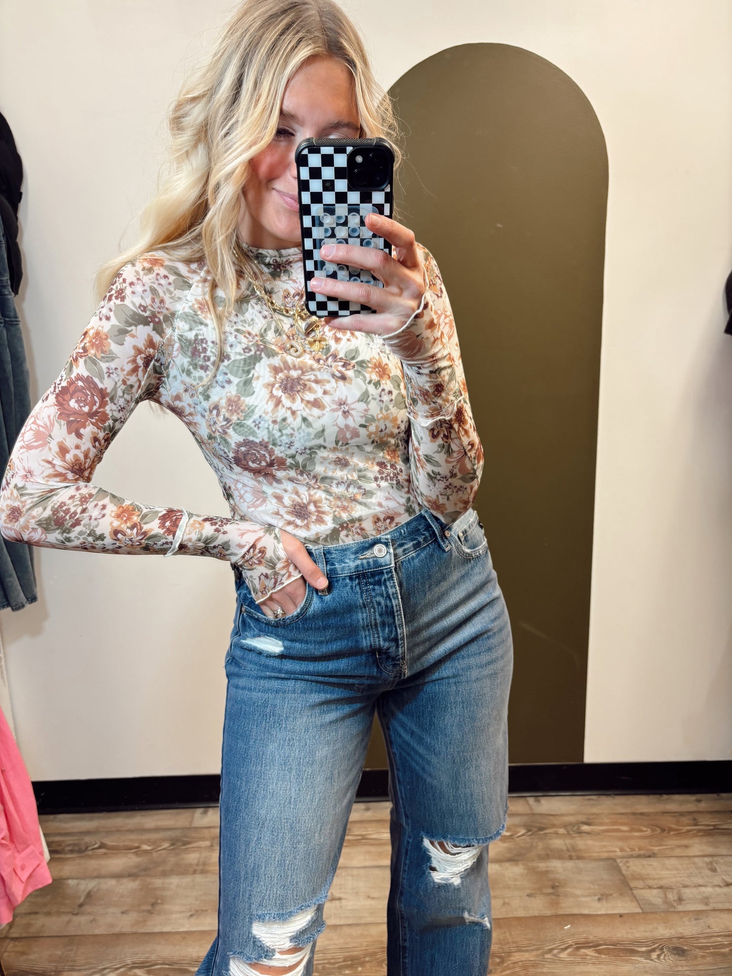 Bronwynn Sheer Floral Top (Cream)