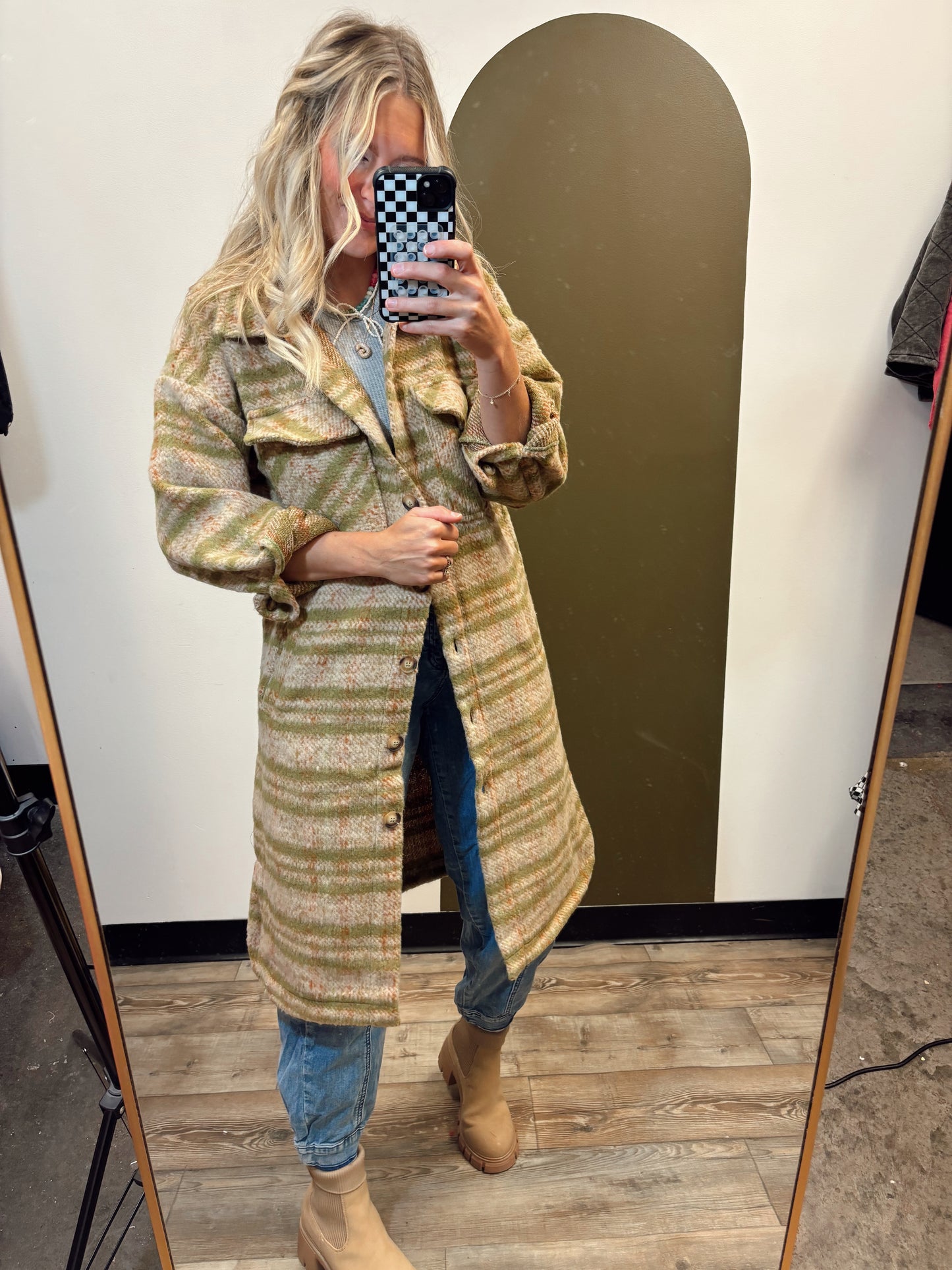 Briana Plaid Long Jacket (Green)