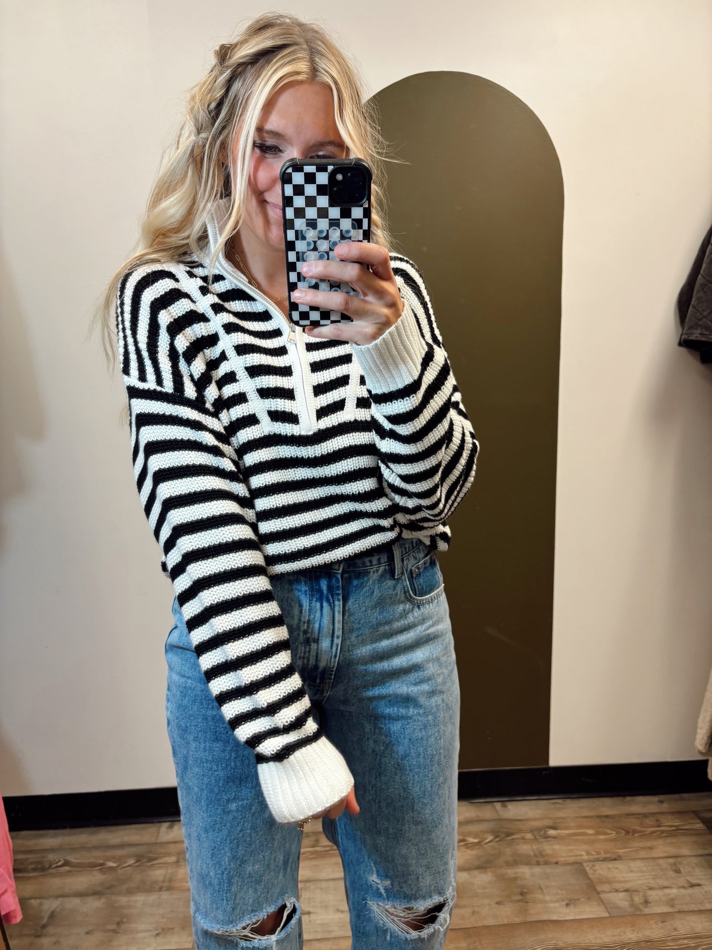 Melody Half Zip Stripe Sweater