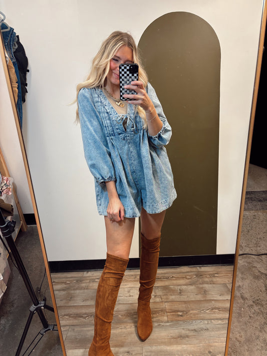 LaLa Long Sleeve Romper (Denim)