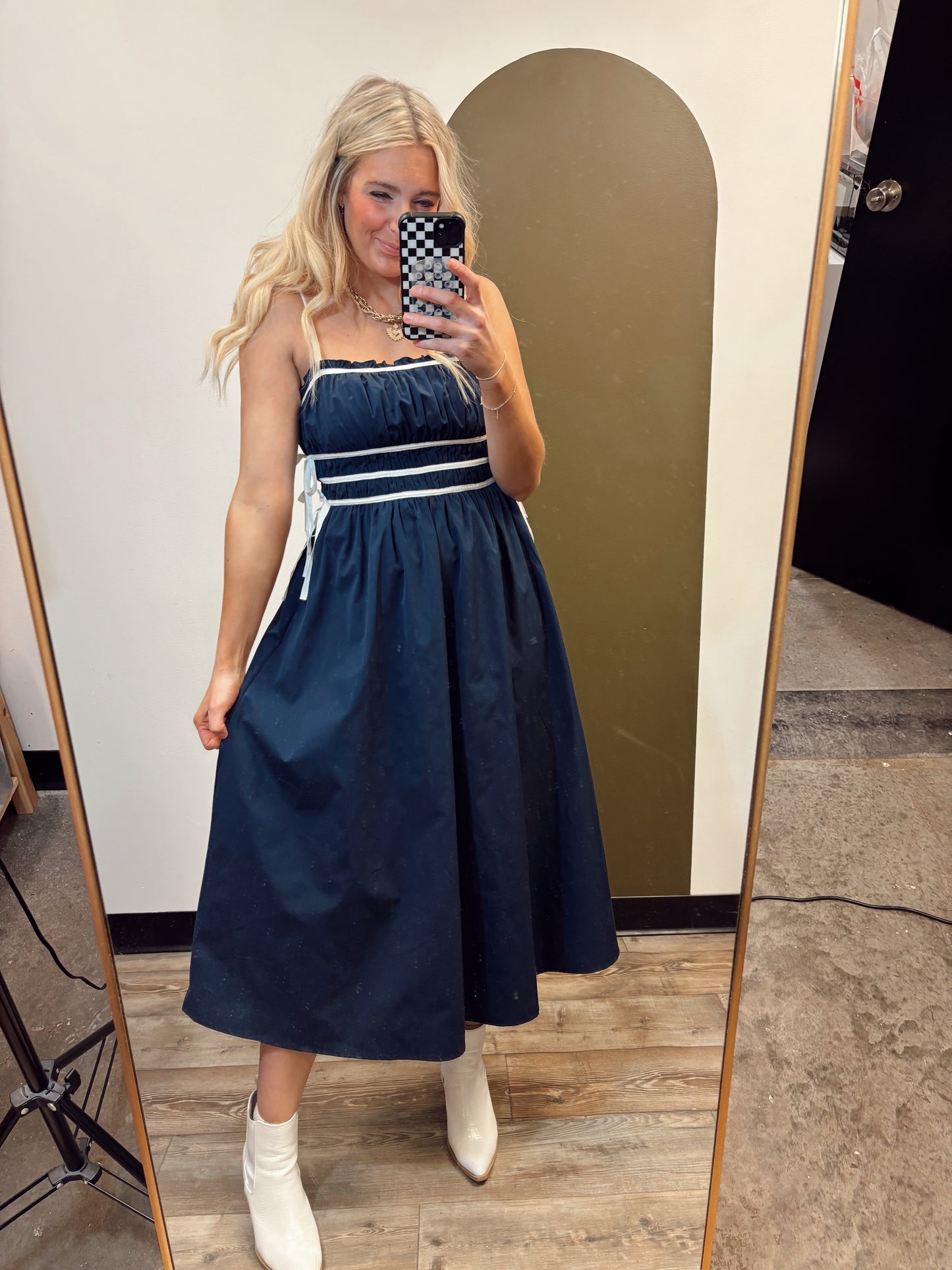 Minnie Contrast Dress (Navy)