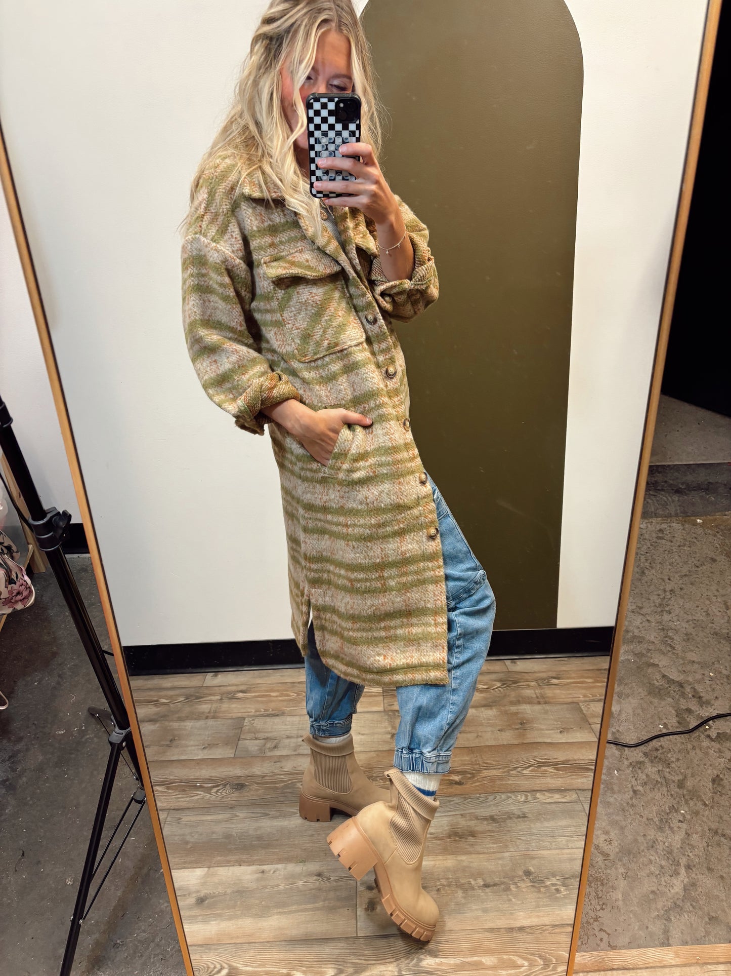 Briana Plaid Long Jacket (Green)