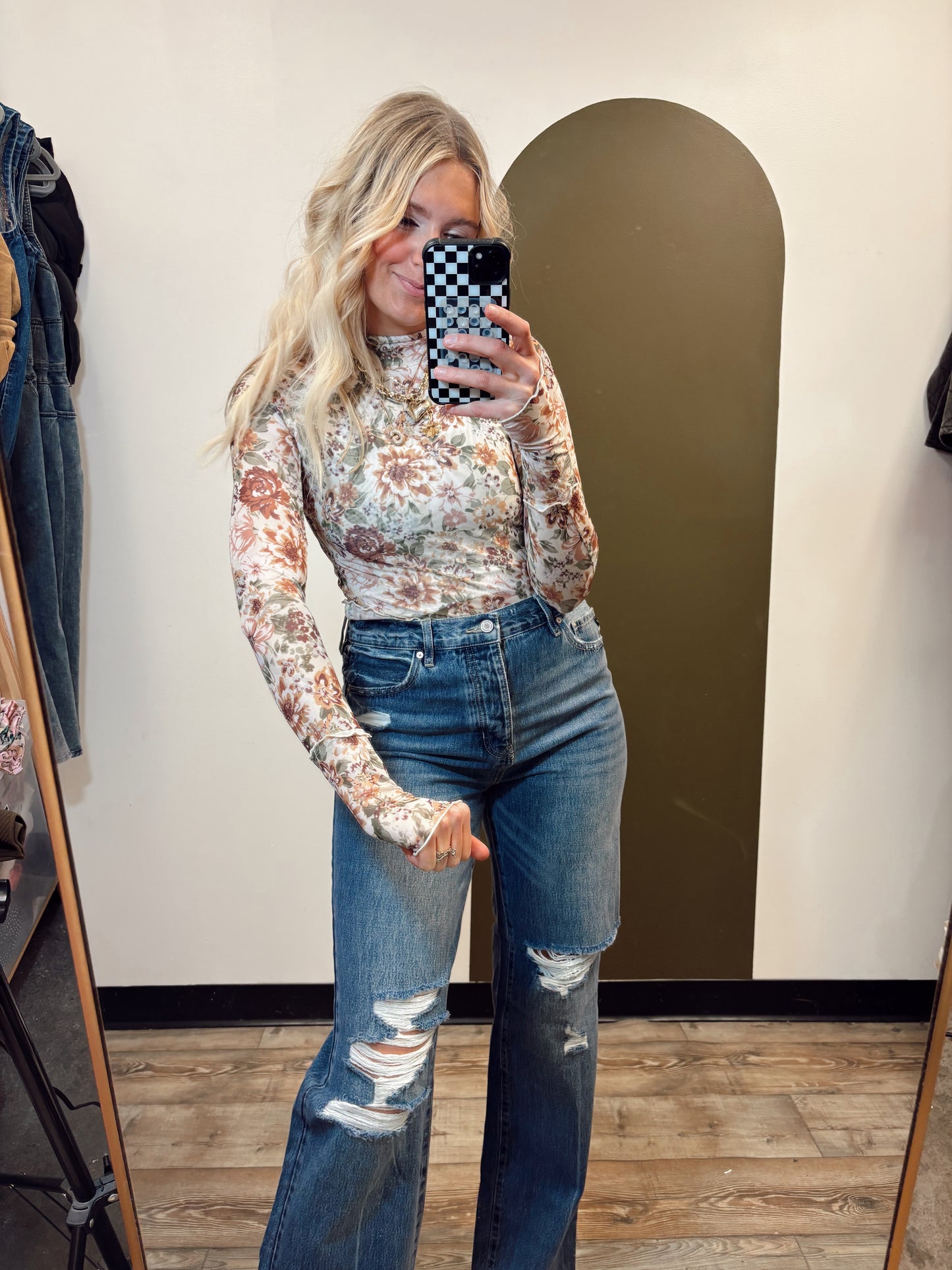 Bronwynn Sheer Floral Top (Cream)