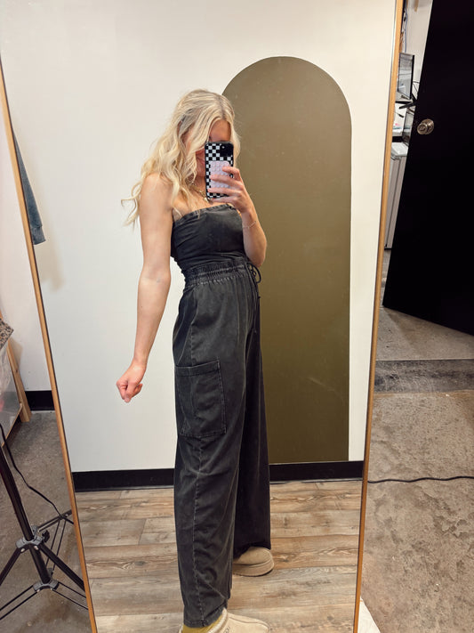 Free To Be Strapless Jumpsuit (Black)