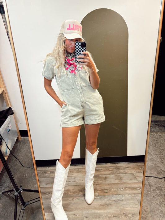 Sierra Denim Romper (Sage)