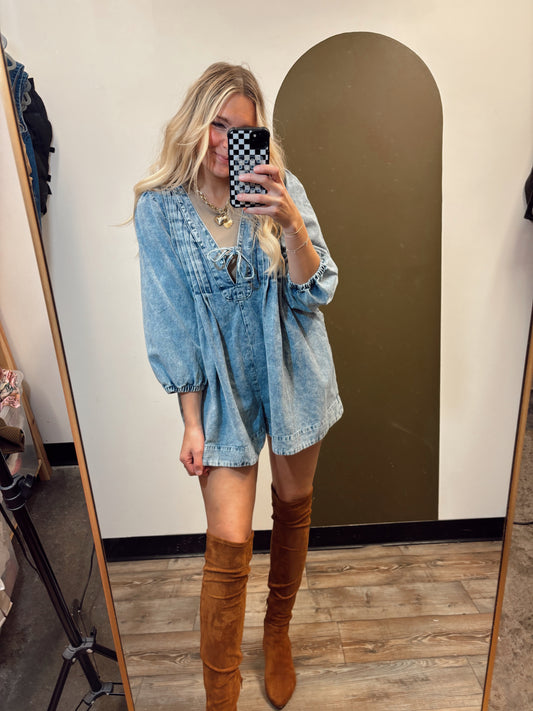 LaLa Long Sleeve Romper (Denim)