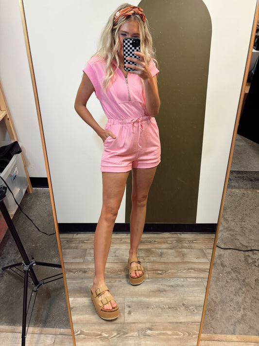 Runway Zip Romper (Pink)