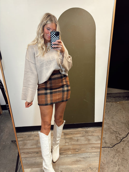 Aurora Plaid Mini Skirt (Camel)