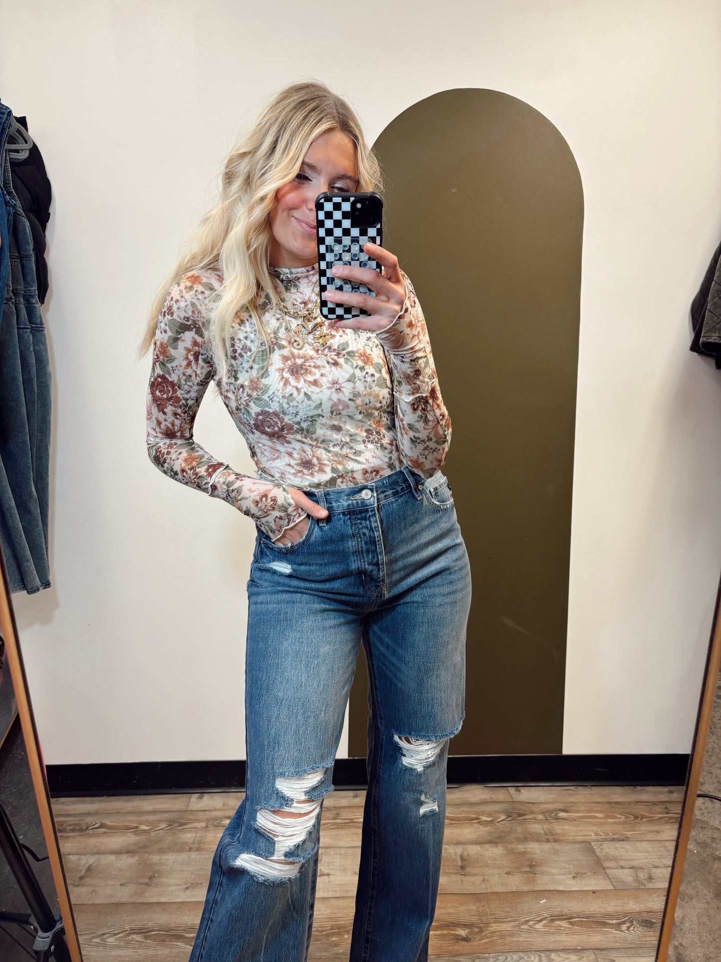 Bronwynn Sheer Floral Top (Cream)