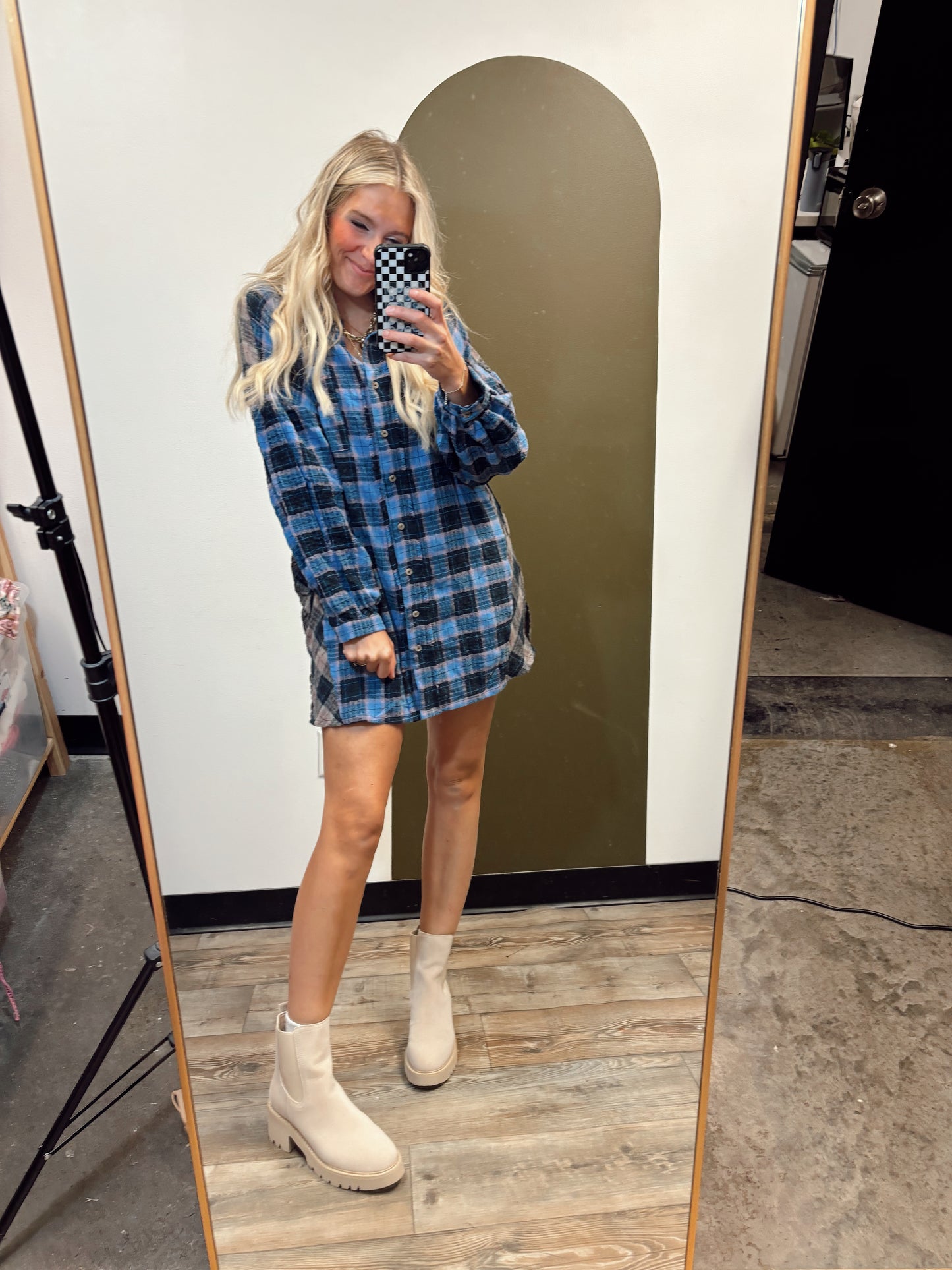 Long Way Home Plaid Dress