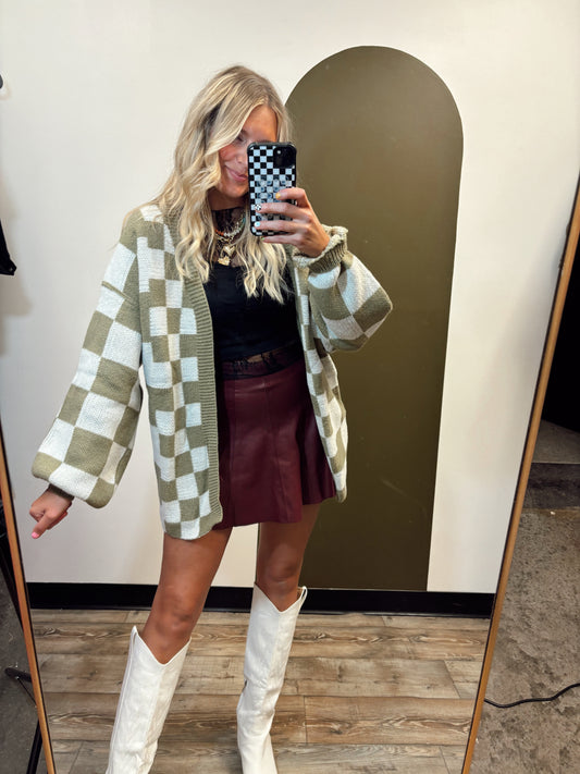 Blair Oversize Check Cardigan (Green)