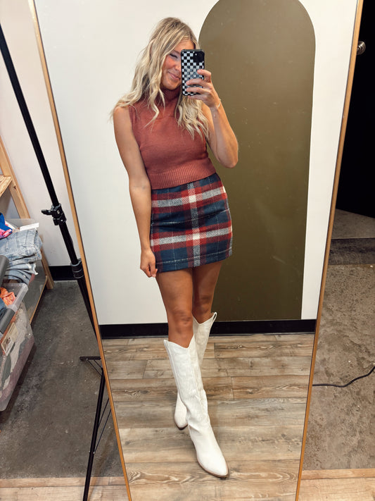 Aurora Plaid Mini Skirt (Navy)