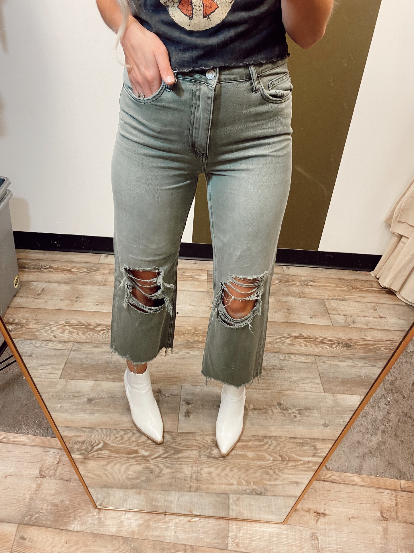 90's Vintage Crop Denim (GREEN)